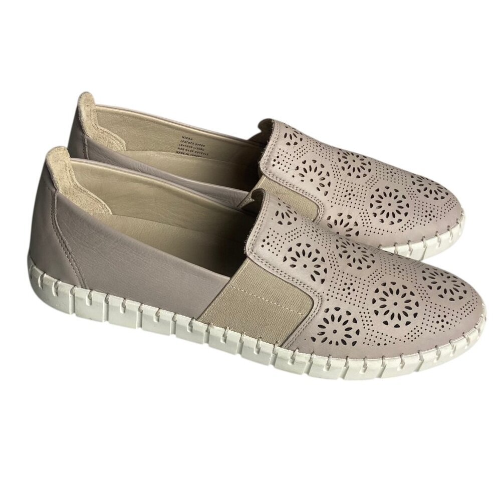 Miz Mooz 40 Size 9 Leather Slip On Mikah Shoes Taupe Neutral Tan Mosaic Floral - Picture 2 of 7